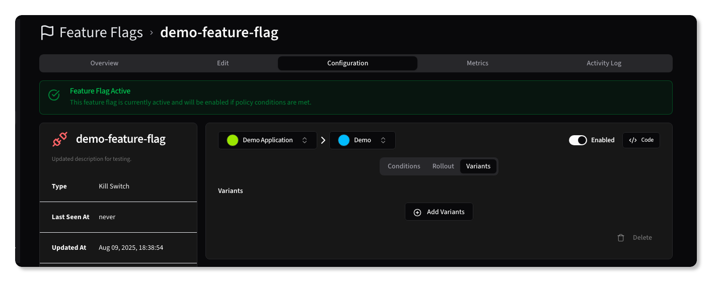 Feature Flag Variant Tab