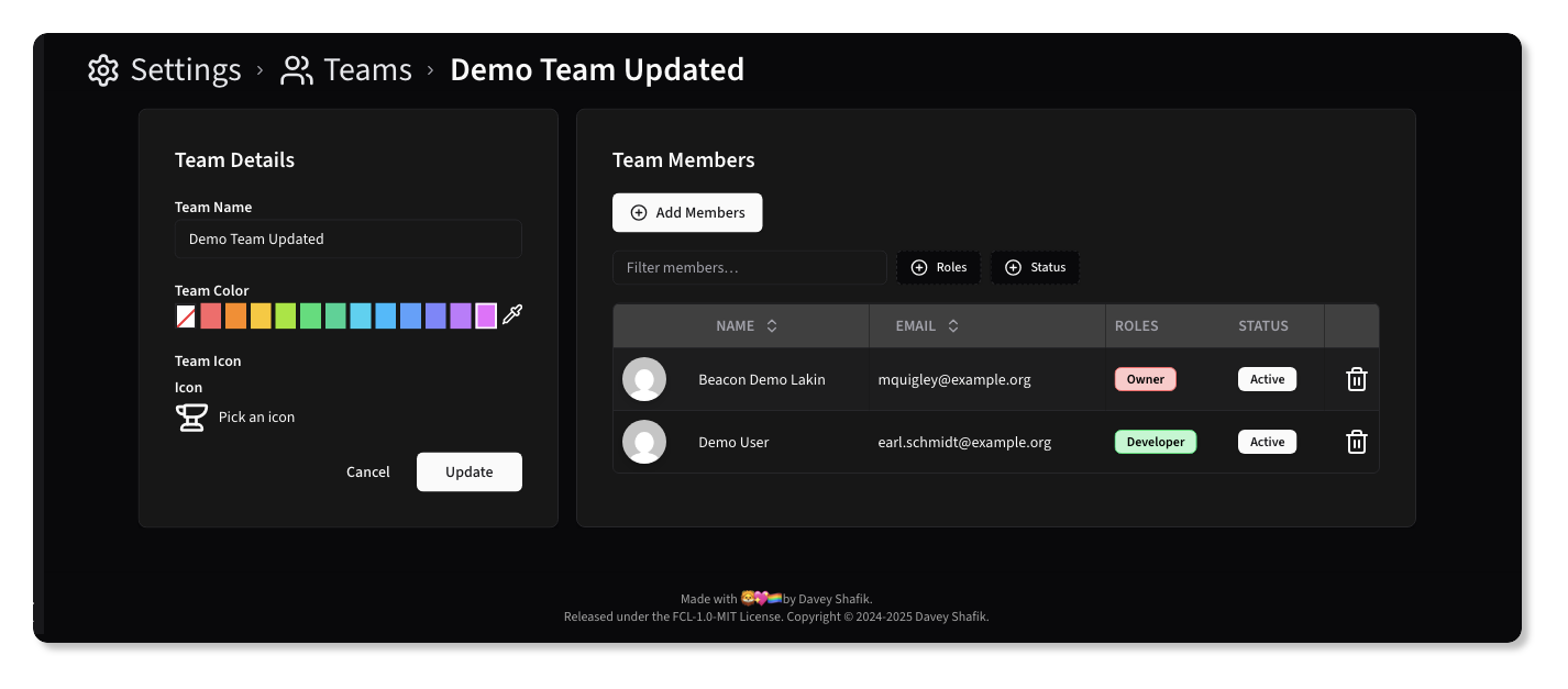 Team Members List