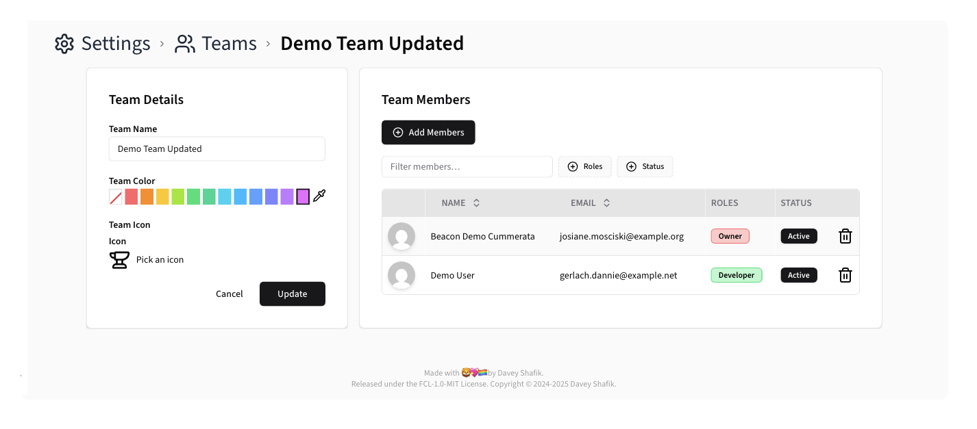 Team Members List
